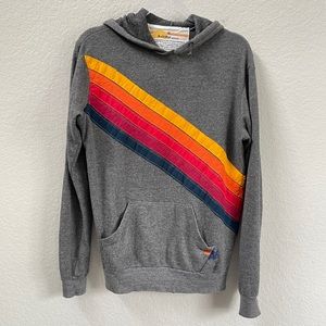 Aviator Nation Gray Hoodie with Red, Orange, and Blue Stripes